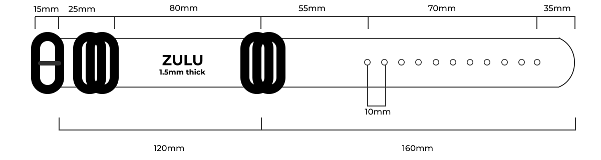 Black ZULU watch strap dimensions